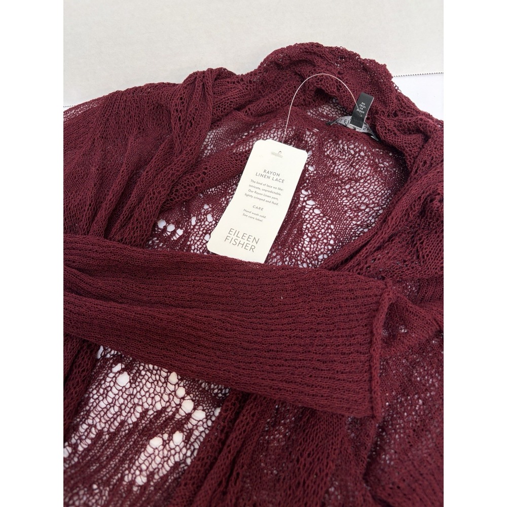 Eileen Fisher NWT Cranberry Maroon Cardigan Open Front Lightweight Sheer size 1X
